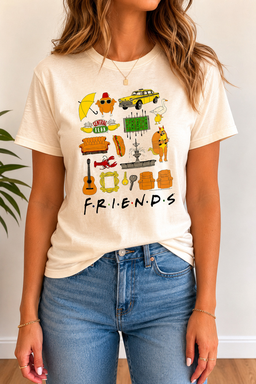 FRIENDS Graphic T-Shirt Womens M White Retro 90s Sitcom Central Perk Tee